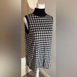 Chico’s Women’s Cashmere Blend Black White Houndstooth Sweater Tank 1 Medium